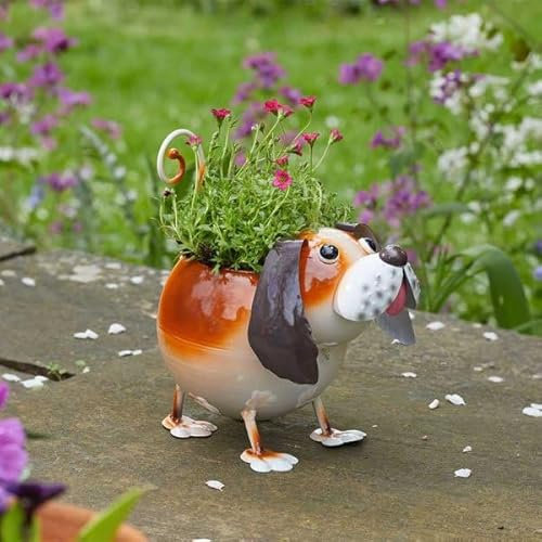 Garden Metal Novelty Dog Planter Hand Painted Metal Hard Wearing Weather Proof Animal Themed Planters Outdoor Garden Decor Flower Pots for Outdoor Decoration