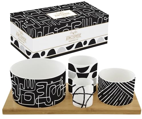 SET APERITIF 4 COUPELLES EN PORCELAINE SUR PLATEAU BAMBOU