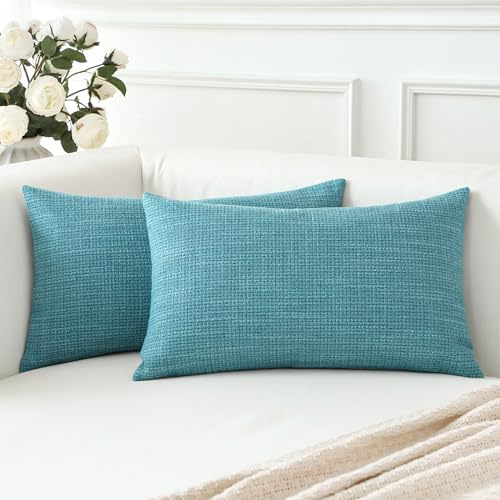Artscope 2er Set Kissenbezug Einfarbig Wurfkissenbezug Leinen Kissenbezüge Moderne Dekokissen Kissenhülle Set Kissen Fall für Sofa Schlafzimmer Zuhause Dekor 40x60 cm Türkis