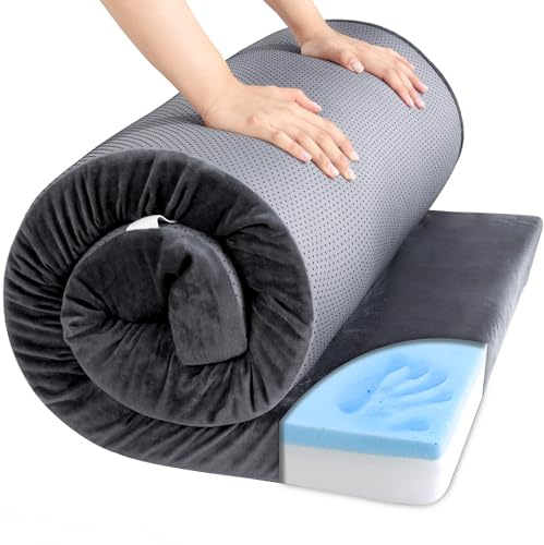 HOMBYS Camping-Matratze aus Memory-Schaum, zum Schlafen im Freien, 7,6 cm dick, aufrollbar, tragbar, Camping-Matratze, Matte für Reisen, LKW, Bett, Zelt (grau, Doppelbett, XL, 200,7 x 96,5 x 7,6 cm)