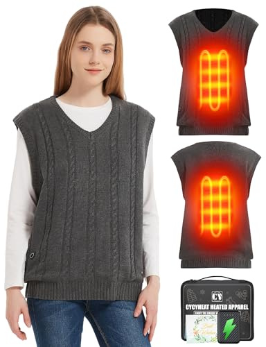 CYCYHEAT Beheizter Pullover Herren und Damen mit Powerbank 10000mAh 7,4V - Beheizbarer Pullover Jacke (DE/NL/SE/PL, Alphanumerisch, XXL, Regular, Regular, Weste Dunkelgrau)