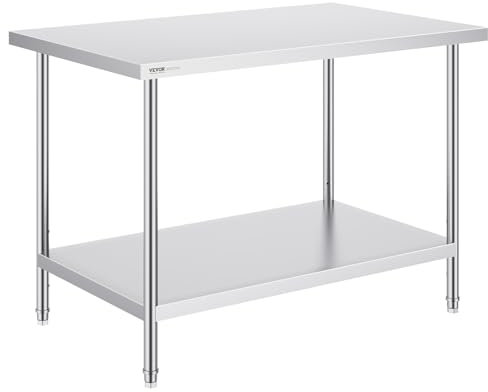 VEVOR Zubereitungstisch aus Edelstahl, Arbeitstisch aus Metall mit 3 einstellbaren Höhenstufen, gewerbliche Arbeitsstation für Küche, Garage, Restaurant, Hinterhof 762 x 1219 x 864 mm