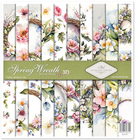 ITD Collection - Scrapbook Papier - Scrapbooking Set - Motivpapier zum Basteln - Dekorpapier 12x12 inches - 310 x 310 mm - 10 Blatt + 1 – Spring Wreath - SLS-076