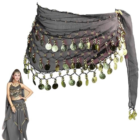 FERCAISH 1 Stück Damen Bauchtanz Hüfttuch, Tanztuch mit Münzen, Chiffon Hüfttuch, Bauchtanz Münztuch, Bauchtanz Kostüm Münzgürtel, für Bauchtanz Lateinamerikanische Tänze