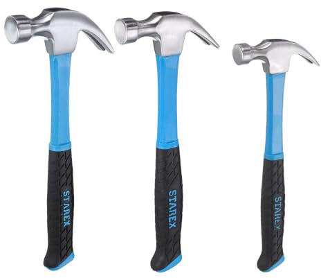 sourcing map 3 Pcs Claw Hammer Set (9 Oz, 18 Oz, 26 Oz) Forged Steel Straight Rip Claw Nail Hammer with Fiberglass Handle Framing Hammer for Repairing Woodworking DIY (Blue)