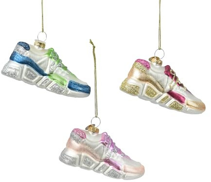 Christbaumschmuck Glas 4,5cm - Turnschuh Figur zum Aufhängen - 1 Stück sortiert - mit Glitzer - Weihnachtsbaum Anhänger für Weihnachten - Christbaumanhänger & Weihnachtsbaumschmuck - Sport Schuh