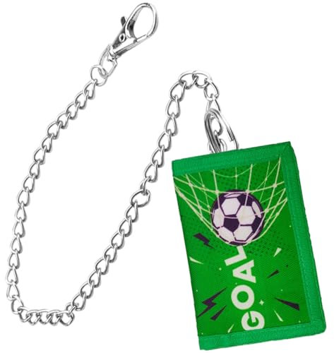 XPEX 1 Stück Kinder Geldbeutel Jungs RFID-Geschützt Slim Wallet, Cartoon Design, Grün, Kette, Reißverschluss, 5 Fächer, Polyester, Unisex, Portemonnaie, Jungen, Geldbeutel