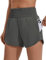 PINSPARK Damen Sport Shorts High Waist Laufshorts 2 in 1 Kurze Sporthose Laufen Yoga Fitness Jogging Trainingshose mit Reißverschlusstasche Dunkelgrau S