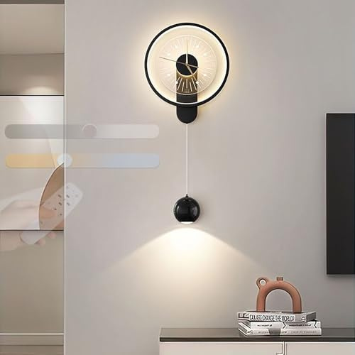 Wandleuchte mit Fernbedienung LED Wanduhr Kreativ Batteriebetrieben 3 Farben Beleuchtung Innenbeleuchtung Nachtwandleuchte Industriell Wandlampe Uhr Entwurf für Kleine Räume Badezimmer Flur (Schwarz)