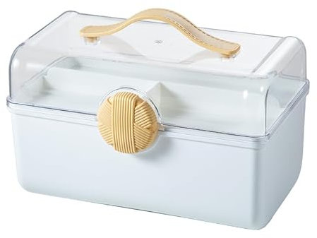 Lihaian Boîte à pharmacie en plastique portable Boîte de premiers secours Boîte de rangement Grande armoire à pharmacie Mallette de rangement double couche pour la maison (nouveau bleu)