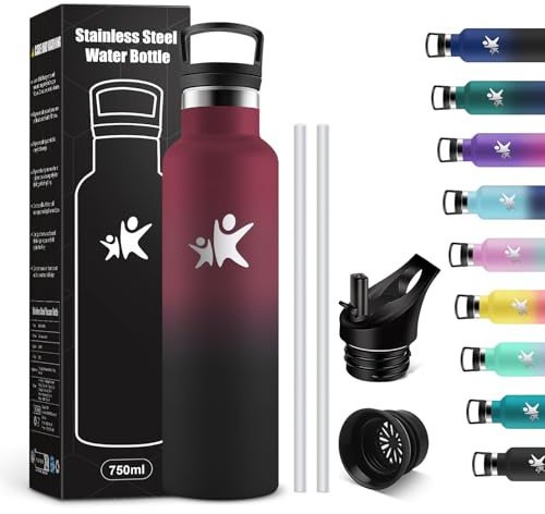 KollyKolla Trinkflasche 750ml, Thermosflasche mit Strohhalm, Isolierflasche BPA-Frei Auslaufsicher, Vakuum Thermosflasche, Wassflasche für Sport, Erwachsener, Kinder, Schule, Sprudel, Camping