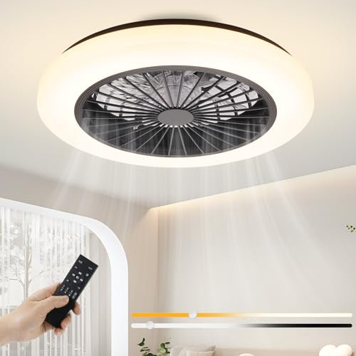 Homefire Deckenventilator Mit Beleuchtung Leise - LED Deckenleuchte Ventilator mit Fernbedienung 40W Deckenlampe Dimmbar 6-Gang Timing Modern Wohnzimmer Lampe mit Ventilator für Schlafzimmer Esszimmer