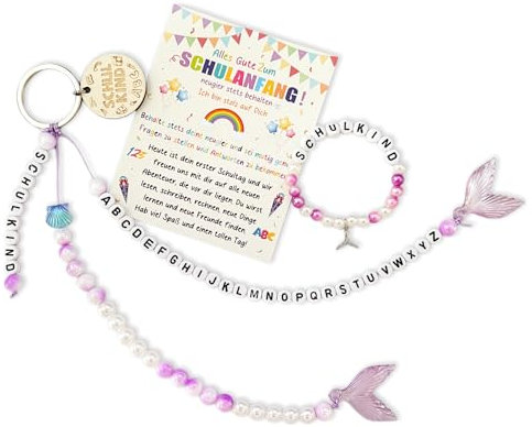 UTEFIF Schulkind Geschenk, Rechenkette Schultüte Endlich Schulkind Geschenk zur Einschulung, mit Grußkarte, Armband zur Einschulung (Lila)