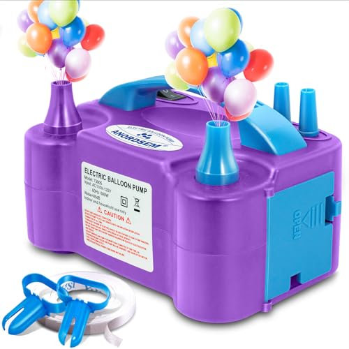 Anordsem Balloon Air Pump Electric: Balloon Inflator Portable for All Balloons at Home - Blower Machine Dual Nozzle for Balloon Arch Kit Stand - Inflation Devices Purple for Party Decoration