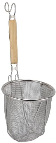 Pasta-Sieb-Korb, Kochfilter-Löffel-Schöpfkelle, Edelstahl-Fein-Maschendraht-Sieb-Knödel-Nudel Sieb mit Holzgriff Zum Kochen von Küchen-Lebensmitteln