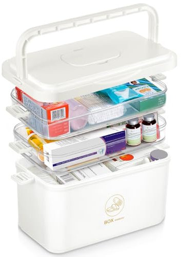 MICHIHOMIE Caja de almacenamiento de medicamentos, caja de primeros auxilios plegable de 3 capas, organizador portátil de medicamentos con mini compartimento, cajas de almacenamiento de medicamentos