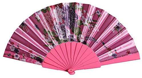 Dance Hand Hero Flower Style Wedding Lace Foldable Chinese Silk Mini Sauna (Pink, One Size)
