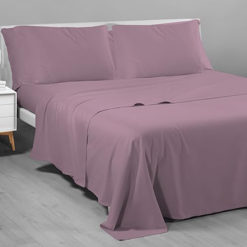 Riad Arredo Unifarbenes Bettwäsche-Set aus 100 % italienischer Baumwolle, weich, Perkal, zarte Handarbeit, hergestellt in Italien (Alpenveilchen, Standard-Doppelbett)