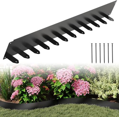 Froadp Flexible Rasenkante, L 100 x H 10 cm Beeteinfassung Metall, Beetumrandung mit 50 Erdanker, Garten Beetbegrenzung für Hof Bauernhof Verwendet Werden, Schwarz,10 Stück
