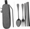 Toyvian 1 Set Stainless Steel Portable Straw Set with Cleaning Brush Storage Bag Outdoor Tableware Kit for Camping Hiking Picnic BBQ Activities