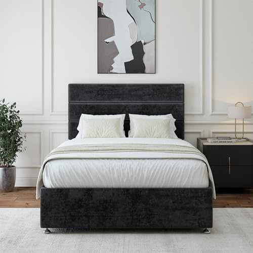 Bedmaster Naples Velvet Divan Bed Base With Storage And Lined Headboard - Colour And Size Options (Black 4 Drawer, Small Double)