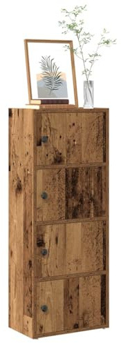 WEMYUFURN Bücherregal Altholz-Optik 40x24x102 cm Holzwerkstoff mit Tür und Mehreren Einlegeböden für Bücher Zeitschriften Dokumente Stauraum Organisation