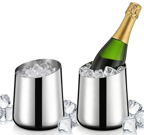Layhit 2 Pcs Wine Chiller Bucket Cooler Bucket Fits 750ml Bottle, Silver