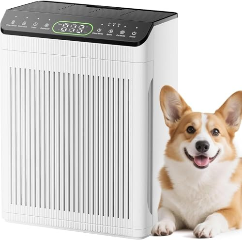EVALIT Luftreiniger Allergiker, CADR 420m³/h, 200㎡, Air Purifier für Raucherzimmer gegen Rauch, Staub, Pollen, PM2.5 Anzeige, Luftreiniger für Haustiere,Aromatherapie, Weiß, 1 Pack + 3 Modi