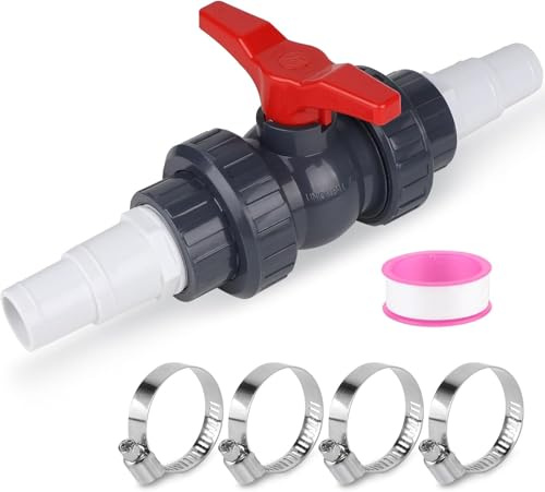 Dtenlur Kugelhahn mit Schlauchverbinder Pool Kugelhahn PVC Absperrhahn Pool Absperrventil, 1 Absperrhahn 1 1/2(50mm) und 2 Schlauchtülle 32-38mm Poolschlauch Verbinder für Pool Teichbau