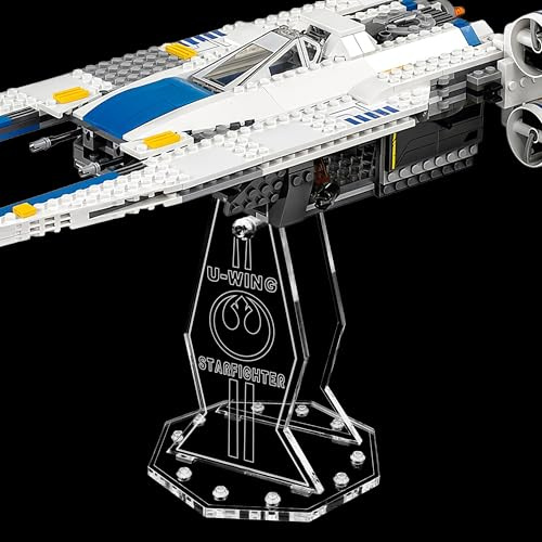 Premium Gravur Acryl Display Ständer kompatibel zu Lego 75155 Rebel U-Wing Fighter | 5mm Halterung | Hochwertiger Präsentationsständer | Schwebender Effekt | Drehbar & Neigbar | Nur Ständer