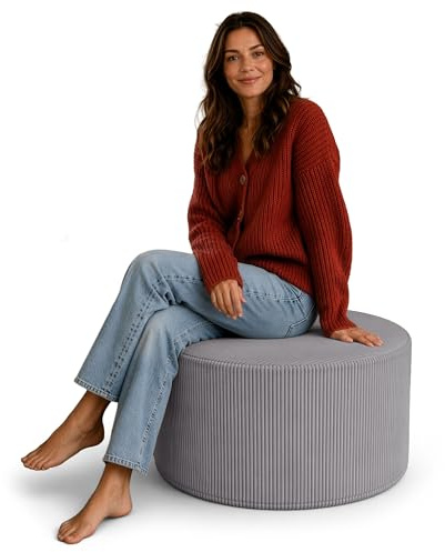 DreamRoots Cord Hocker Pouf, Rund Ø59x39 cm, Dunkelgrau