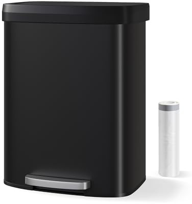 Zstar Poubelle de cuisine 60L/16 gallons en acier inoxydable – Couvercle plastique soft-close – Grand capacité – Ouverture pédale – Poignée arrière, rebord maintien – Idéale cuisine, bureau, salon –