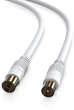 conecto HQ TV Antennenkabel Anschlusskabel - für DVB-C, DVB-T/T2-4K UHD 1080p Full HD HDTV 3D - (Koaxialkabel, TV-Stecker - TV-Buchse, doppelte Schirmung, vergoldete Stecker) weiß 2,0m