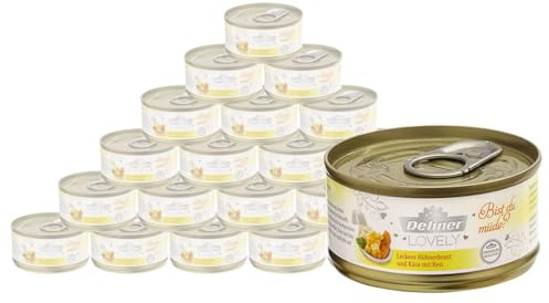 Dehner Premium Lovely Katzenfutter, Nassfutter glutenfrei, für Katzen, Hühnerbrust / Käse / Reis, 24 x 70 g Dose (1.68 kg)