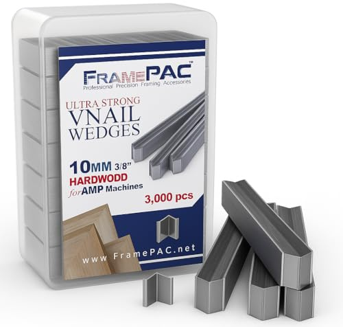 FramePac V Nails for Picture Frames Hardwood (AMP) 10mm (3/8 Inch) [3000 V-Nail Pack, Stacked] - (for use in Automatic V Nailer for Picture Framing, Automatic V Nailer for Picture Frames)