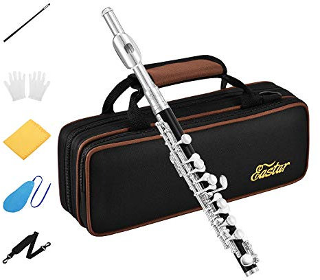 Eastar Piccolo Instrument für Anfänger, Studenten, Tonart C Piccolo Flöte, Harz, mit Hartschalenkoffer, Reinigungsstab, Tuch, Tupfer und Handschuhen, 2-teilig, versilbert Piccolo, schwarz, EPC-3S