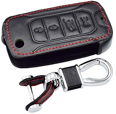 Happyit Schutzhülle für Autoschlüssel aus Leder, Schlüsselanhänger für Jeep Renegade 2015 2016 2017 2018-2022, 4 Tasten, Klappdeckel, mit Fernbedienung, ohne Schlüssel