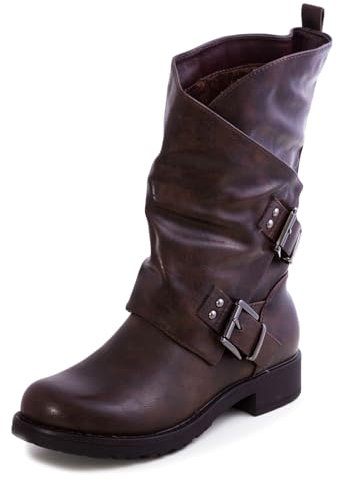 Toocool - Stivali Donna Bassi Biker Boots Motociclista Stivaletti Fibbie Anfibi SA9907 [37,Marrone]