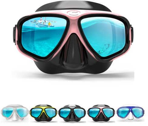 COPOZZ Schnorchelmaske, Schnorchelbrille, Freitauchbrille aus gehärtetem Glas, optionaler Trockenschnorchel mit bequemem Mundstück (4911-Pink)