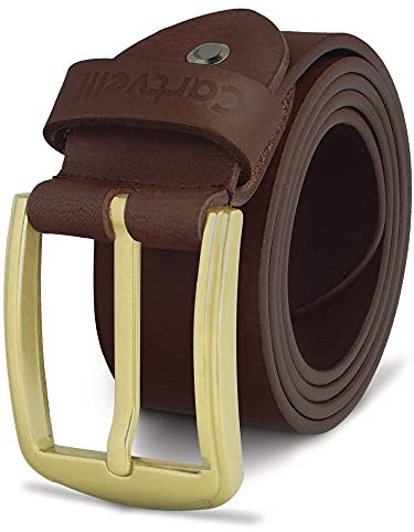 Cartvelli Herren Ledergürtel Braun 110cm Made in Germany 38mm Echt-Leder Gürtel Schnalle Gold BG19b-110