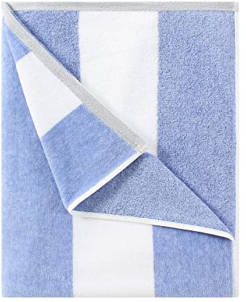 HENBAY Cotton Oversized Beach Towel - Large 70 x 35 Inch Pool Towel, Blue Striped Quick Dry Swimming Cabana Towel