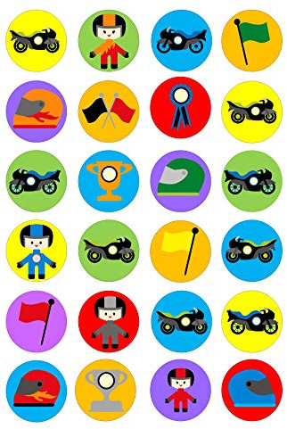 The Cake Decorators Boutique 24 Motor Bike Racing style edible Iced Icing CupCake Toppers