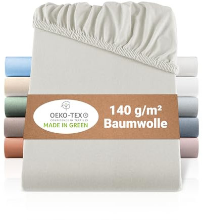 BaSaTex Bio Jersey Spannbettlaken 120x200 cm - Spannbetttuch aus 100% Bio Baumwolle GOTS-Zertifiziert - 120x200 cm - Farbe: Natur