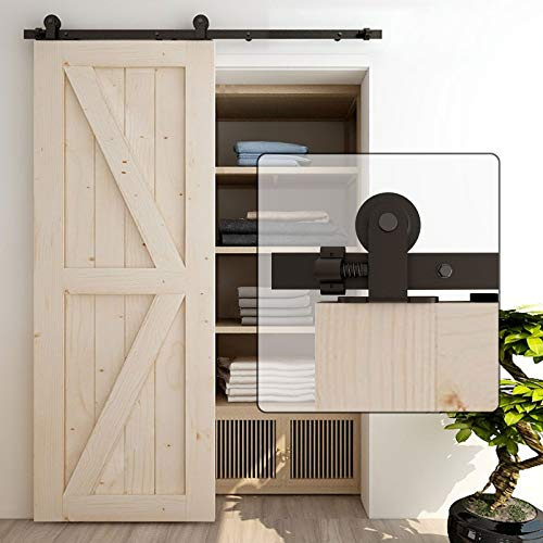 WOLFBIRD 426cm (14FT) Schiebetürbeschlag Set Schiebetürsystem Komplett-Set für holz Schiebetür Einzeltür,Oberteil T Rollenaufhänger, Schwarz