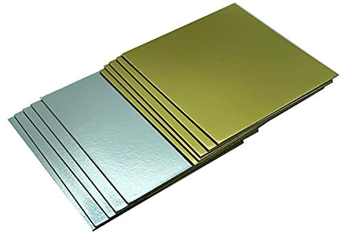KITCHENDREAM Cake Board Set, Kuchenplatte, Eckig, Gold und Silber, 3 mm dicke Pappe, zum Servieren und Transportieren von Kuchen und Torten, auch für Party-Buffets, 5 Stk. 28x28cm