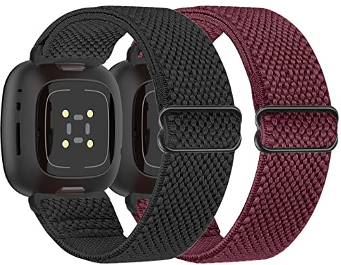 Tiptops 2 Pack Ersatzarmband Kompatibel mit Fitbit Versa 4/Versa 3 Armband/Fitbit Sense 2/Sense Armband für Damen/Herren, Sports Elastisches Verstellbares Nylon Uhrenarmband für Fitbit Versa 4/Sense 2