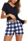 Marvmys Pyjama ete Femme, Short Pyjamas Femme Coton Pyjama à Manches Courtes pour Femme T-Shirt de Nuit Confort Manche Courte Pyjama Femmes Vêtements de Nuit #3 Bleu Marine XL