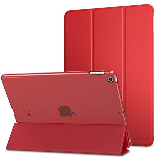 MoKo Hülle Kompatibel für iPad 9.7 2017/2018, 5./6. Generation - PU Leder Tasche Schutzhülle Schale Smart Case mit Transluzent Rücken Deckel Auto Schlaf/Wach Stanfunktion, Rot