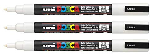 POSCA POSCA PC3M Fine Tip Marker Pens 0.9-1.3 mm Pack of 3 Whiteaa