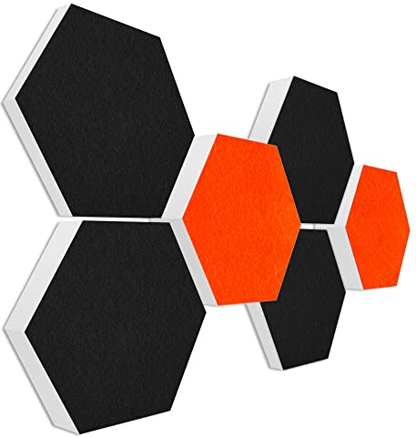 platino24 3D-Set Schallabsorber Colore aus Basotect G+ mit Akustikfilz, 6 Waben in Orange + Schwarz je Ø30cm, Akustikverbesserung